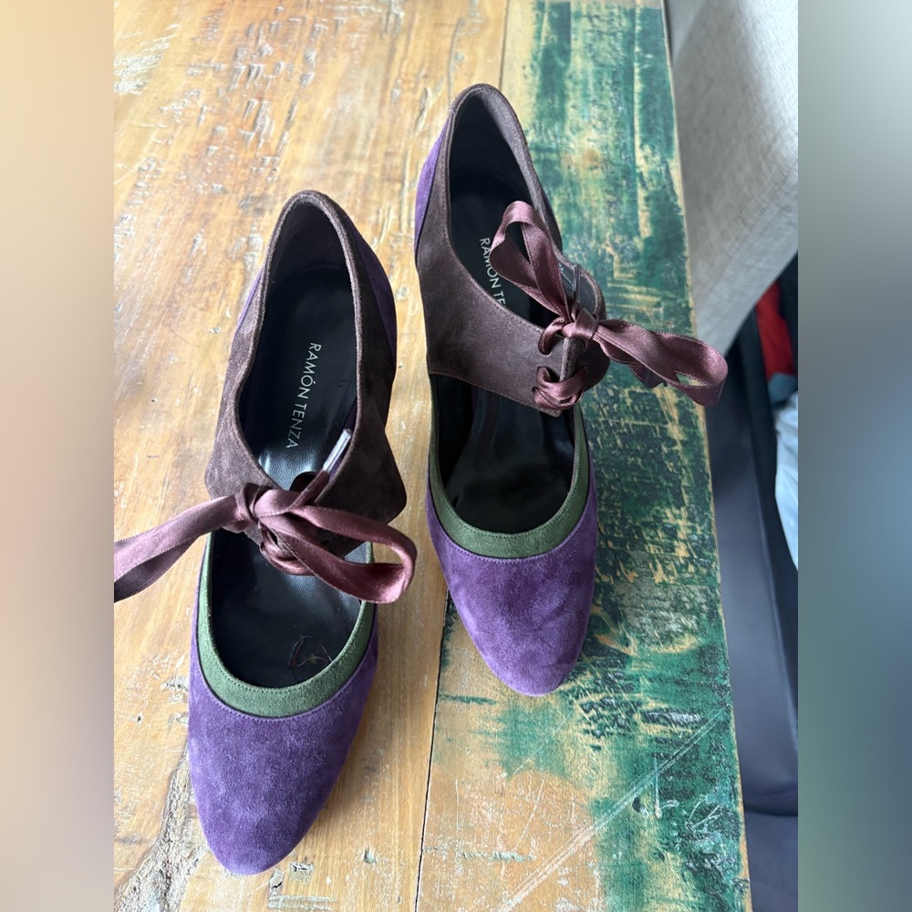 Ramon Tenza Purple and Brown Heels made in Spain real leather